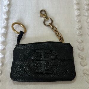 Tory Burch Black Leather Key Pouch with Gold Hardware